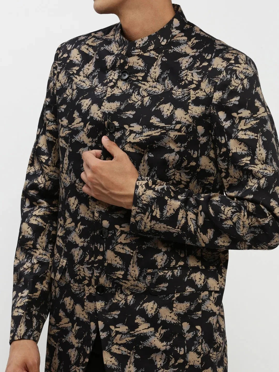 Black Printed Blazer - Men's Ethnic Wear & Modi Jacket Style
