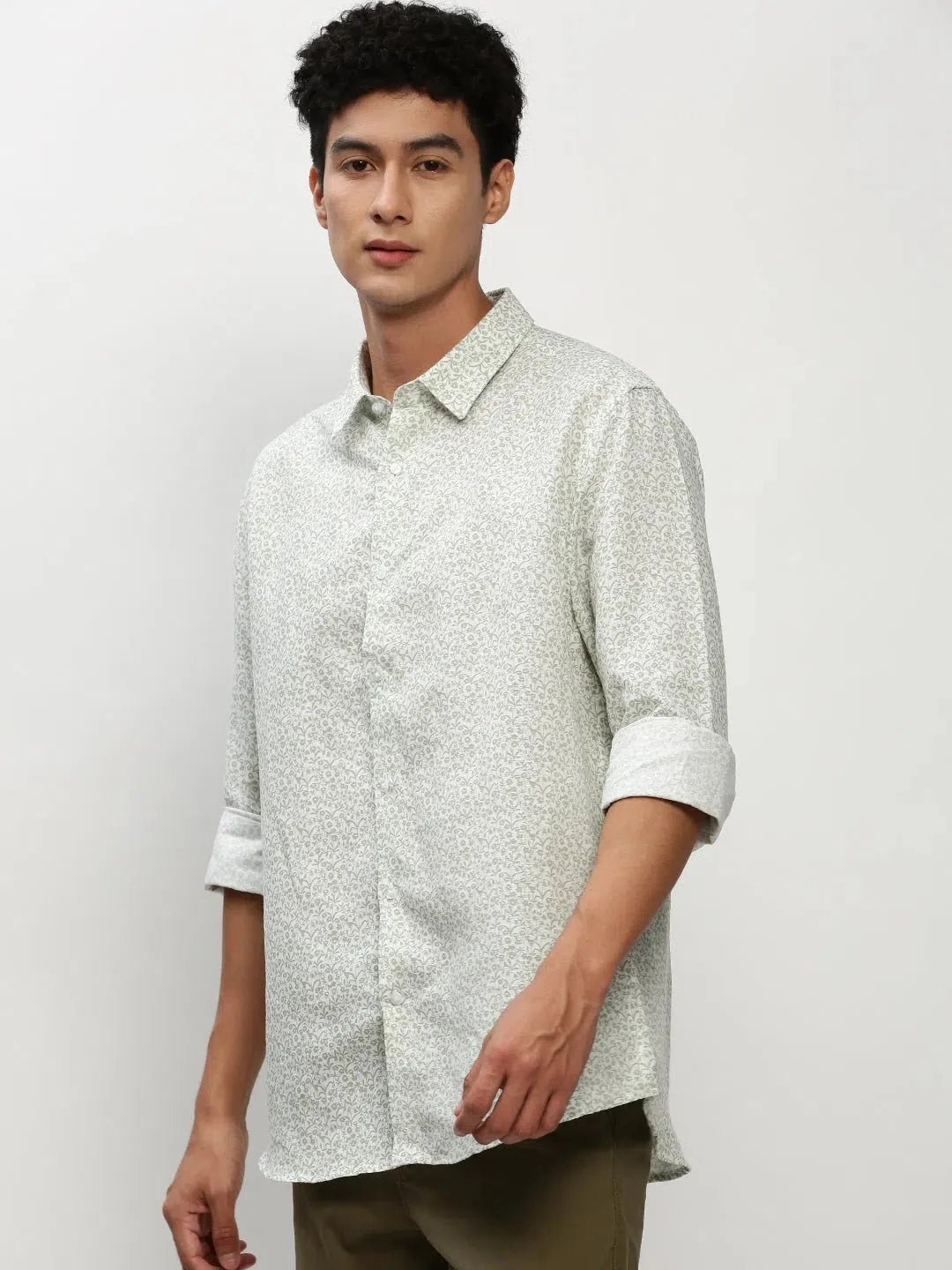 White Floral Mens Shirt - Cotton Printed Shirt | DesiQlo