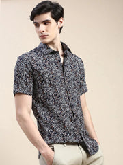 Men Black Printed Casual Shirt-GEORGE-1648-Black