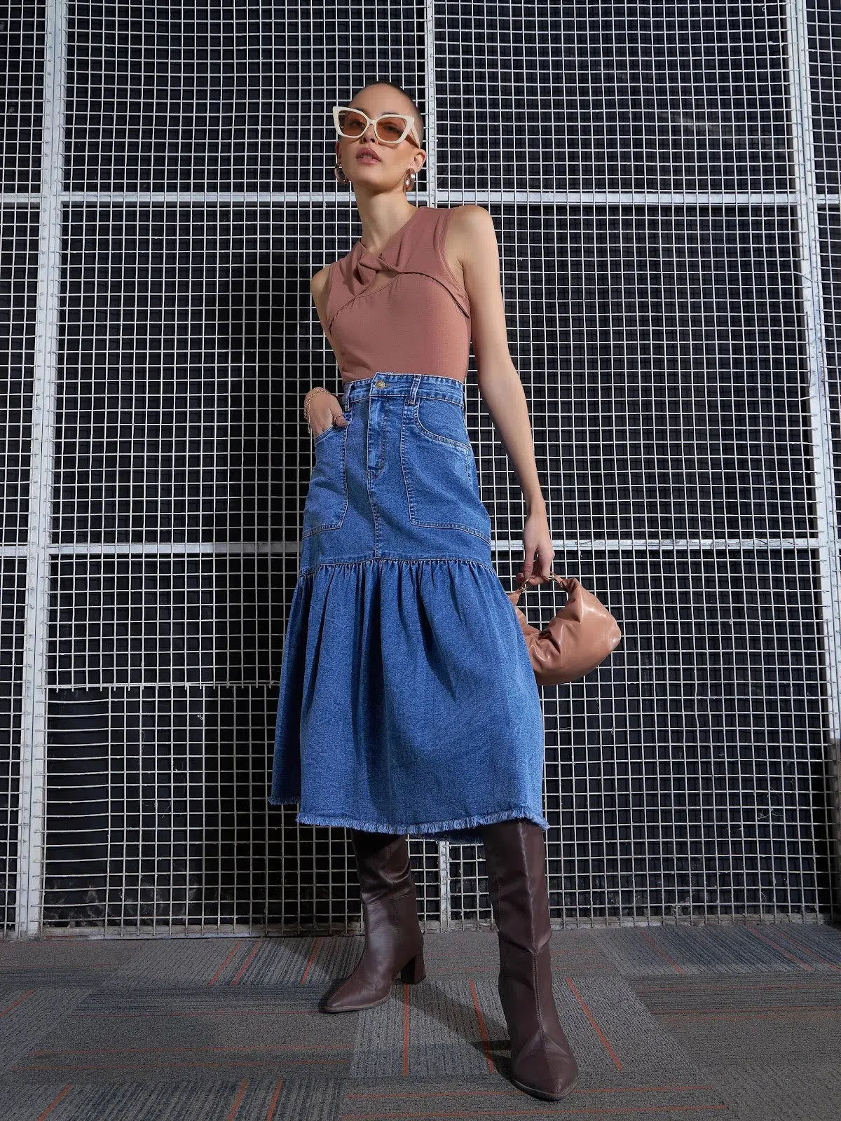 Brown Twisted Neck Top - Women's Western Wear Outfits