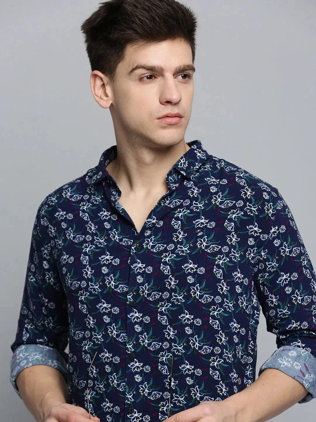 Navy Printed Mens Shirt - Fashionable Cotton Shirt | DesiQlo