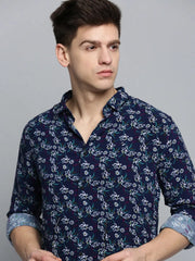 Men Navy Printed Casual Shirt-ZEETAPRINT-1843-Navyblue