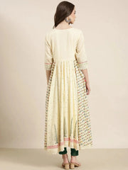 Women Cream Printed Anarkali Kurta-RF-2177-Cream