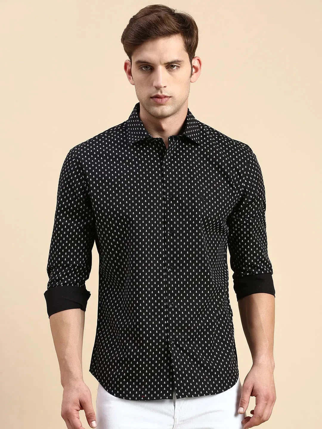 Classic Black Printed Mens Shirt | Cotton Casual Shirt - DesiQlo