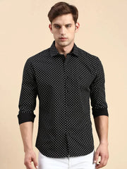 Men Black Printed Casual Shirt-IKIGAIPRINTS-8802-Black