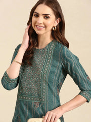 Women's Teal Printed Straight Kurta-GW-2949-Teal