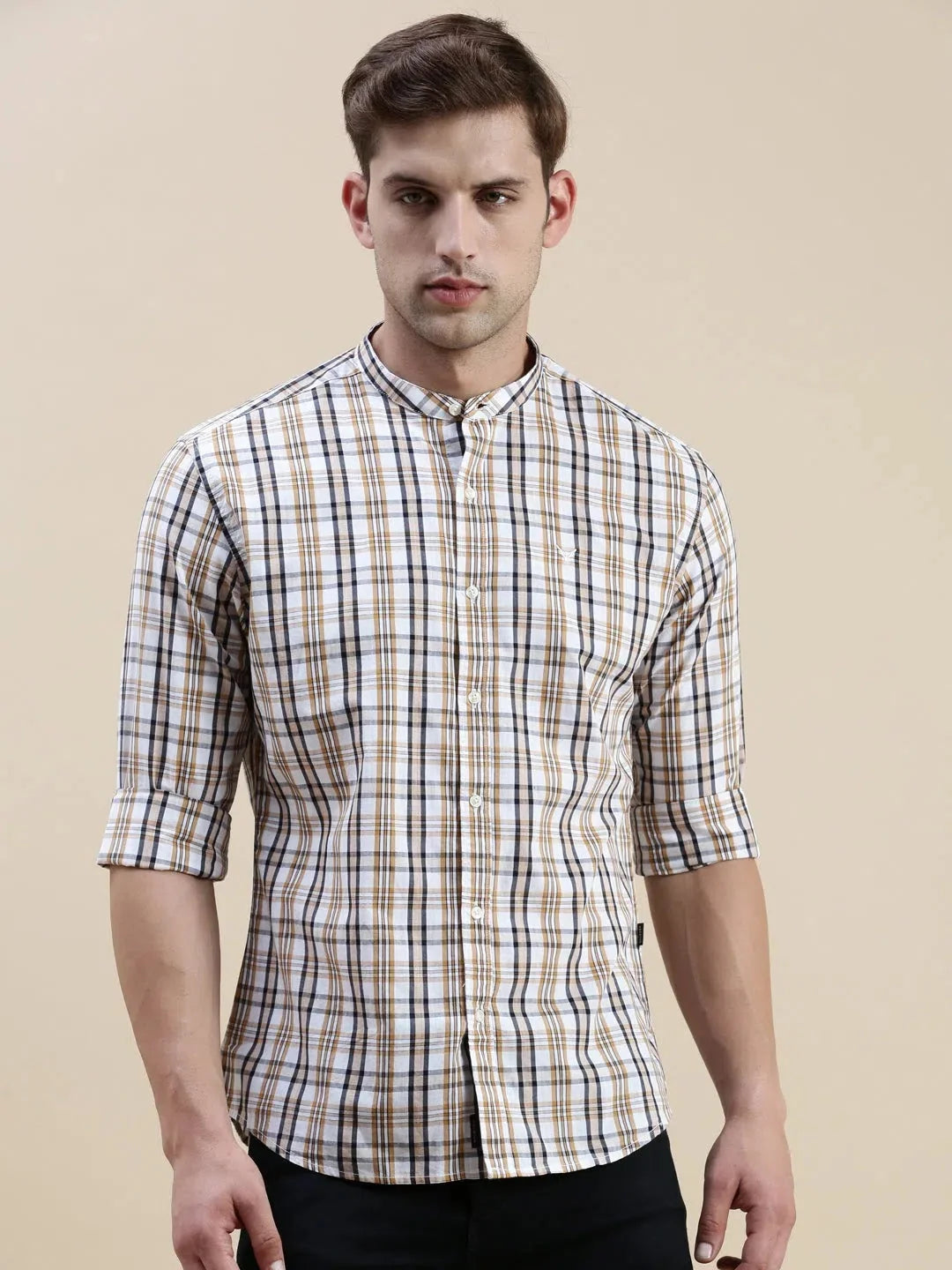 White Checked Mens Shirt | Cotton Casual Shirt by DesiQlo