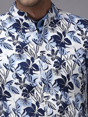 Men White Printed Blazer-SOBLZ-261-White