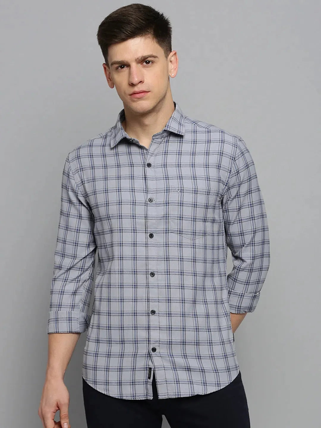 Grey Checkered Cotton Mens Shirt - Casual & Formal Wear