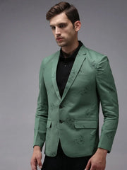 Men Green Printed Blazer-SOBLZ-279-Green