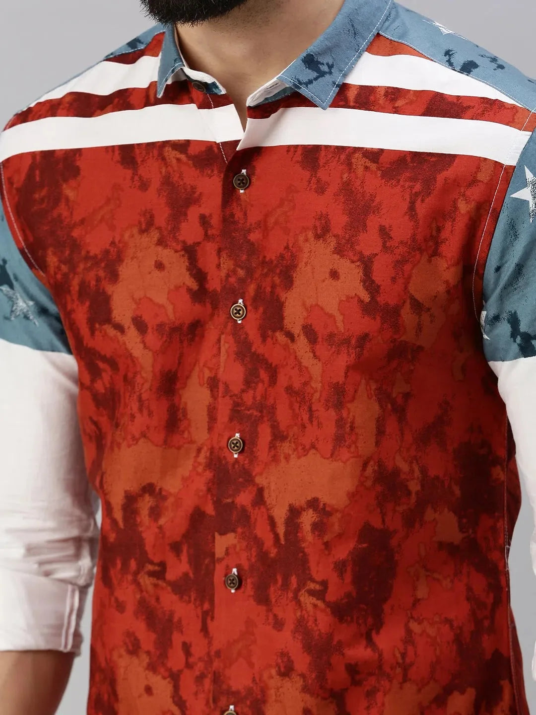 Red Printed Mens Shirt - Cotton Casual Shirt for Men
