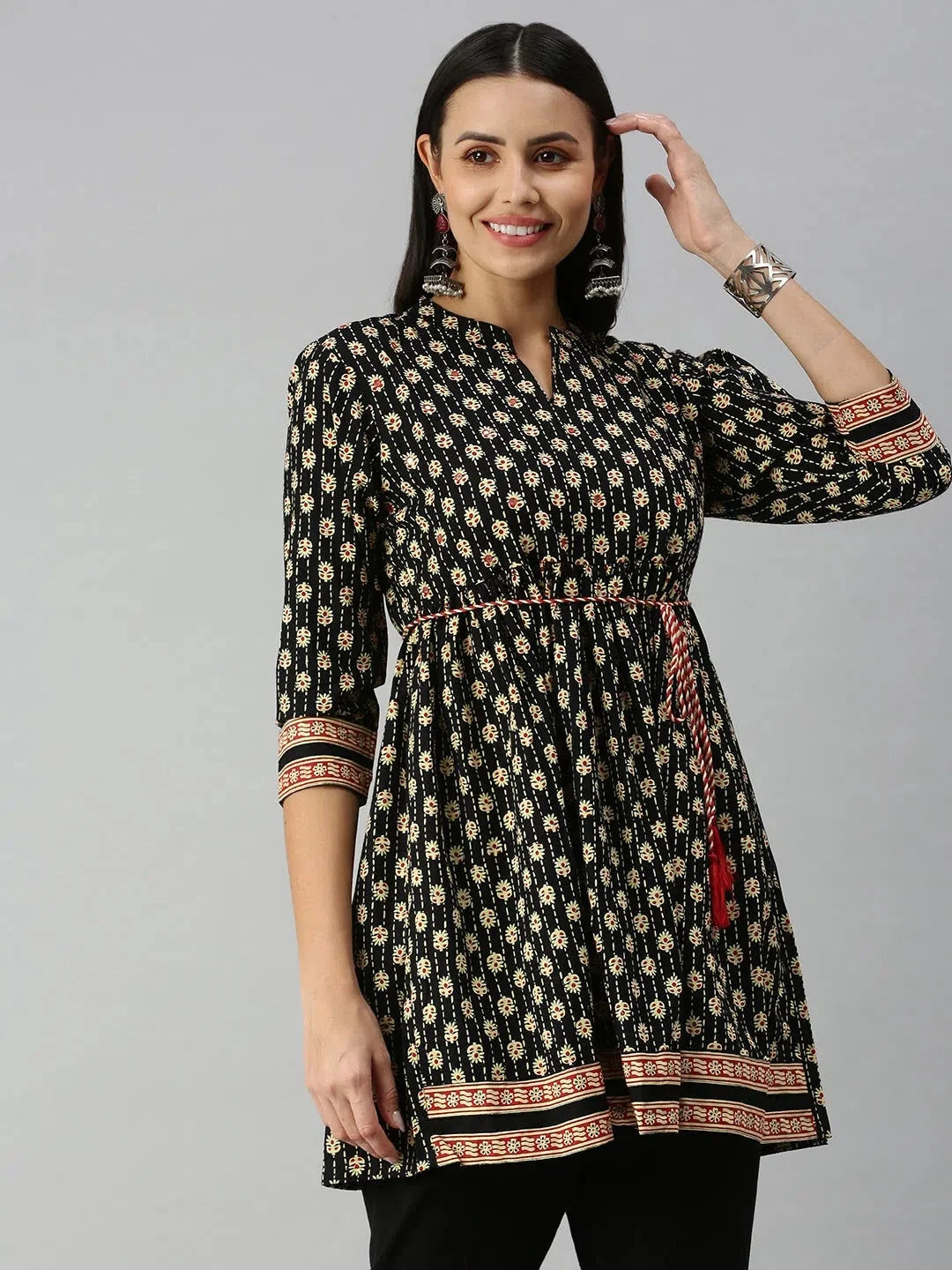 Black Floral Kurti - Stylish Indian Tunic Top for Women Online
