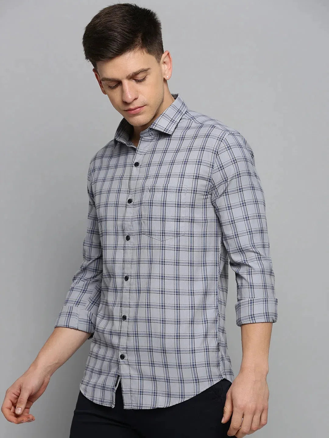 Grey Checkered Cotton Mens Shirt - Casual & Formal Wear