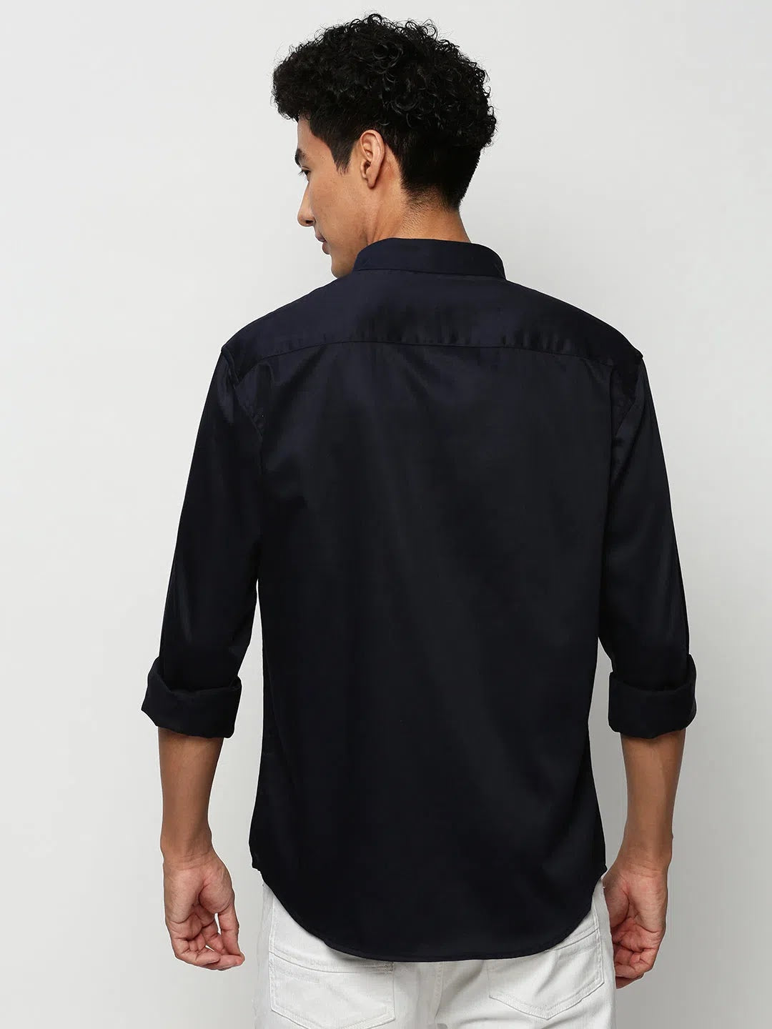 Navy Solid Mens Shirt - Cotton Casual Shirt by DesiQlo