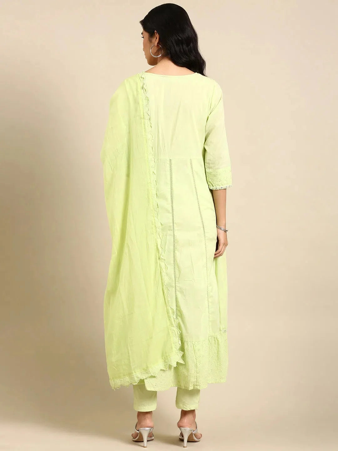 Green Solid Cotton Kurta Set | Women's Indian Kurta Sets