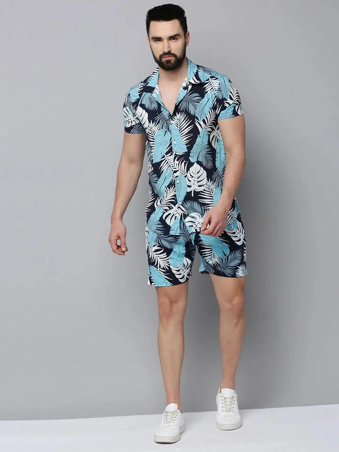Navy Printed Cotton Casual Co Ord Sets Men | Showoff