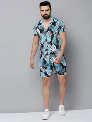 Men Navy Printed Casual Co-Ord Set-AM-78-39-Navyblue