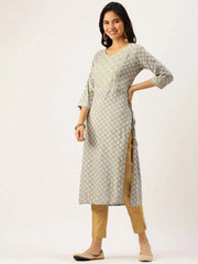 Women's Grey Printed Straight Kurtas-AT-A250-K-Grey