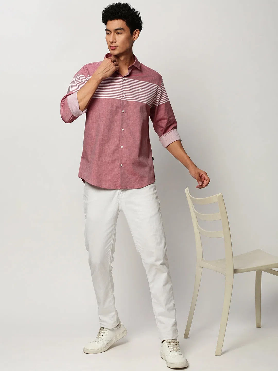 Trendy Men's Pink Striped Cotton Shirt | Casual & Stylish