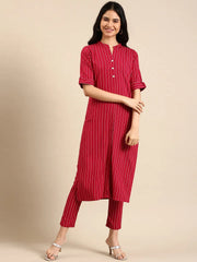 Women's Magenta Striped Kurta SetKC-3368-Magenta