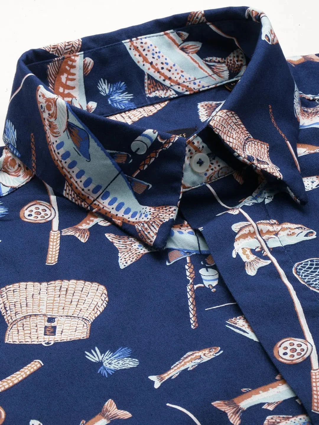 Blue Printed Mens Shirt - Cotton Casual Shirt by DesiQlo