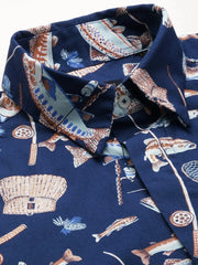 Men Blue Printed Casual Shirt-PERRYPRINT-1852-Navyblue