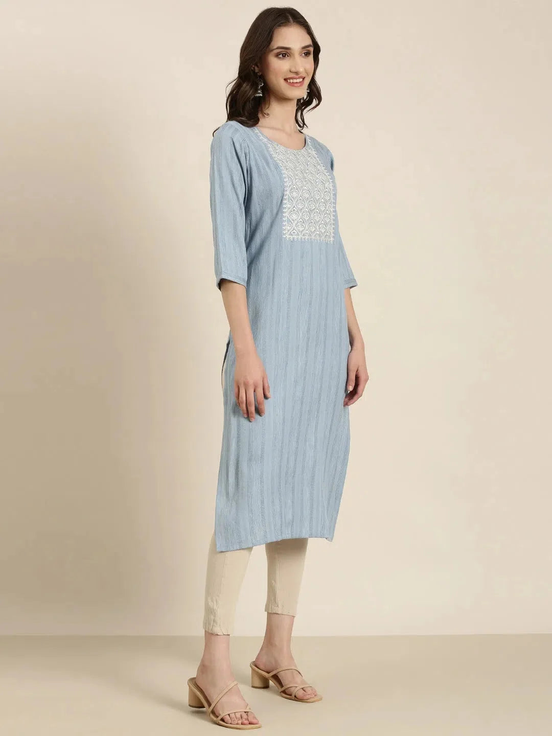 Blue Solid Indian Kurtis | Cotton Kurtas for Women - DesiQlo