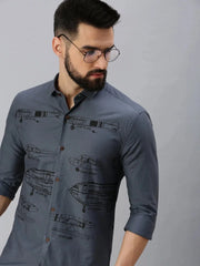 Men Grey Printed Casual Shirt-HIGHPOWERPRINT-1261-Grey