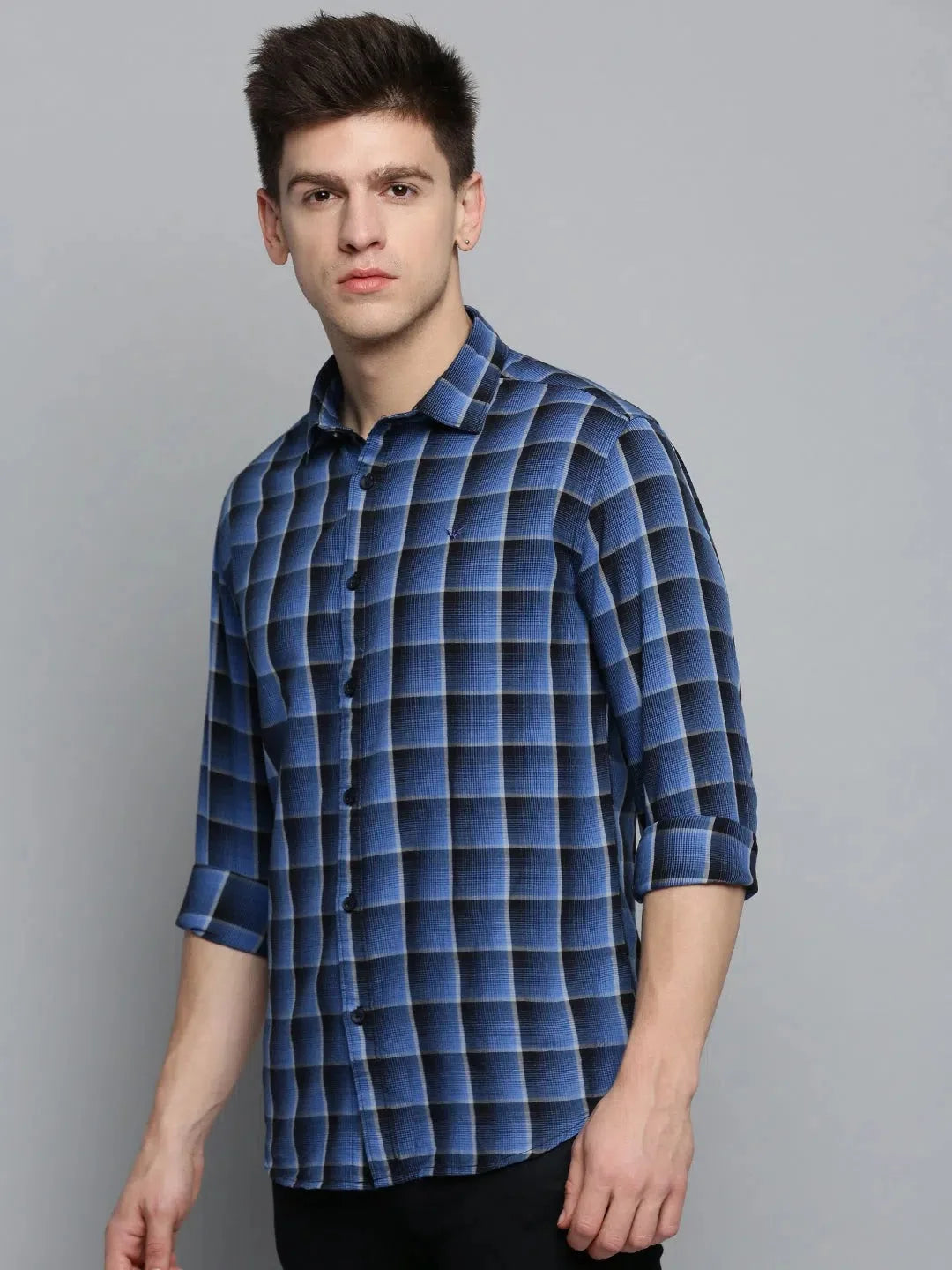 Blue Checked Mens Shirt - Casual Cotton Shirts | DesiQlo