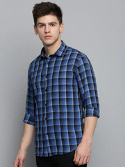 Men Blue Checked Casual Shirt-QUERENCIACHECKS-3361-Blue