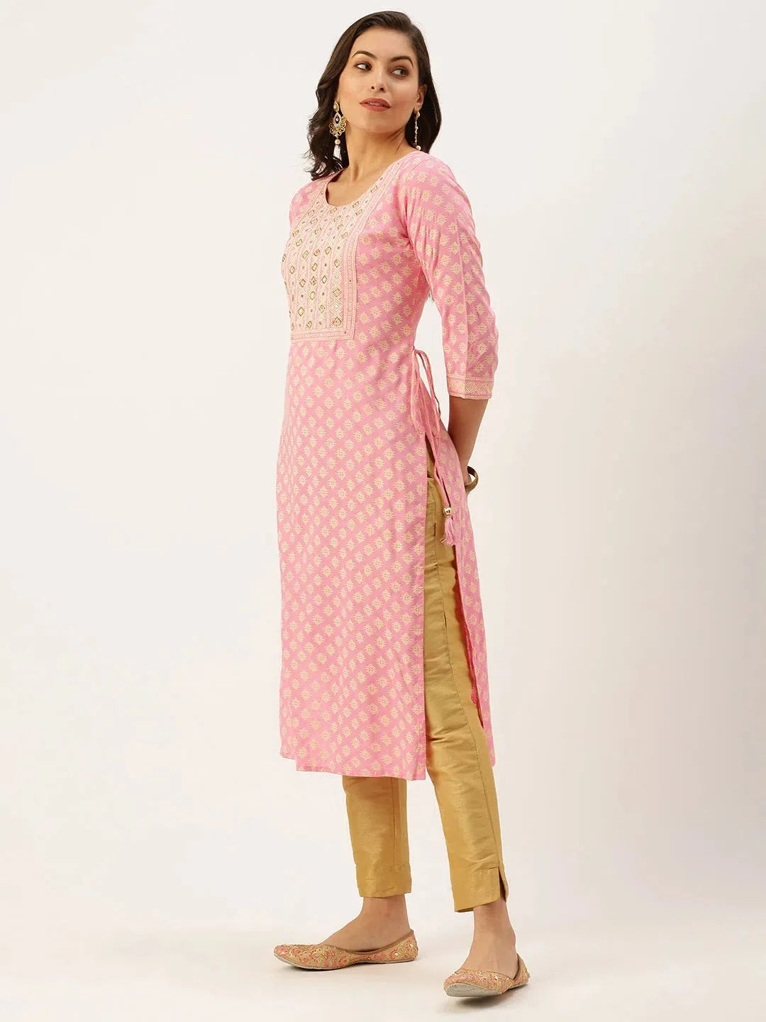 Pink Printed Cotton Straight Kurtas | Women's Indian Kurtis