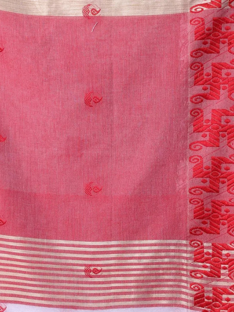 White Cotton Bengali Saree with Kashful Borders | Indian Sari