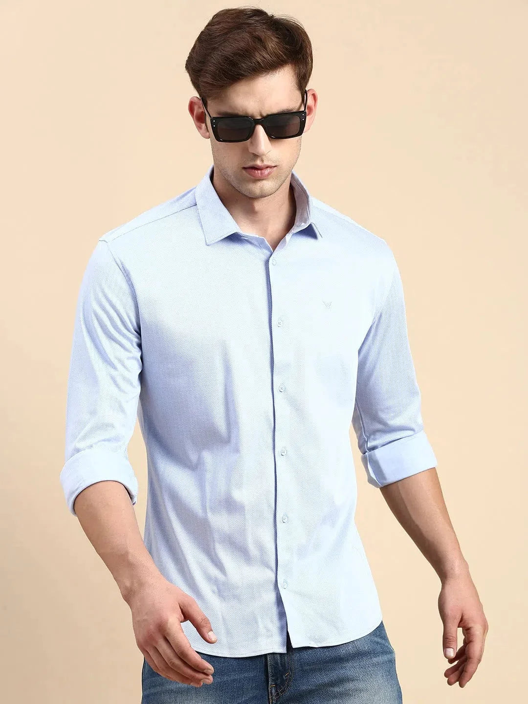 Men's Blue Solid Cotton Shirt | Casual Style - DesiQlo