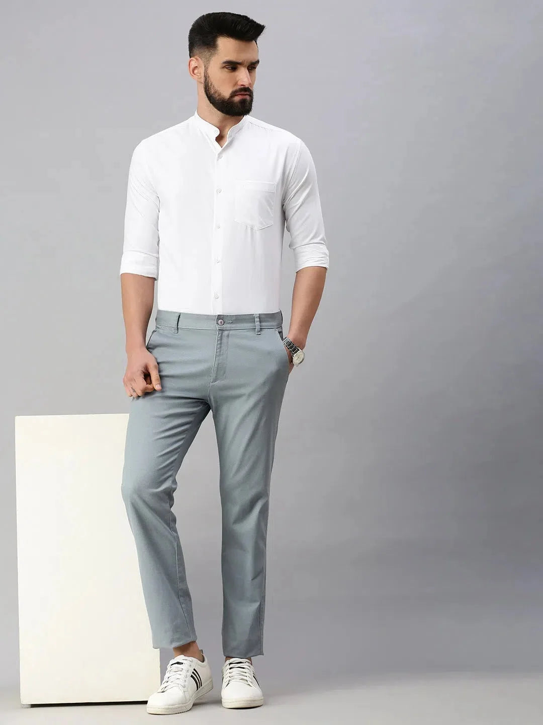 White Self Design Cotton Shirt for Men | Buy Formal Shirts