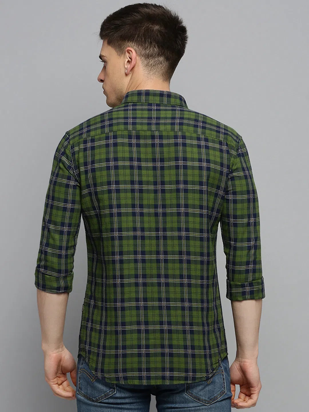Green Checked Mens Shirt | DesiQlo Casual Cotton Shirts