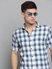 Men White Checked Casual Shirt-NICKCHECKSTWILL-1905-White