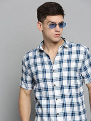 Men White Checked Casual Shirt-NICKCHECKSTWILL-1905-White