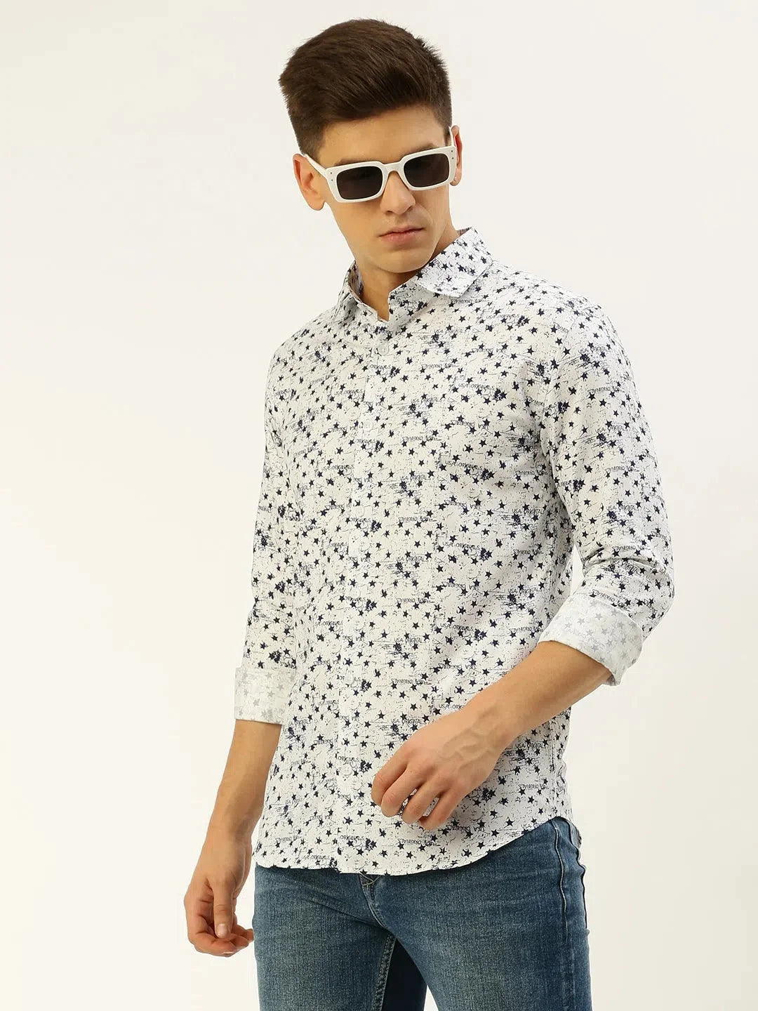 White Printed Cotton Mens Shirt - Casual Stylish