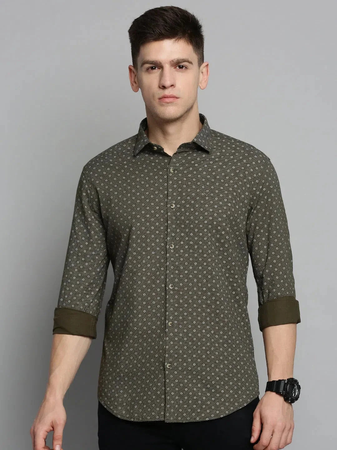 Green Printed Cotton Mens Shirt - Casual & Stylish Design