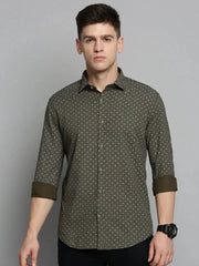 Men Green Printed Casual Shirt-BENTONPRINT-4032-Olive