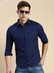 Men Navy Solid Casual Shirt-ALONZOPLAIN-5247-Navyblue