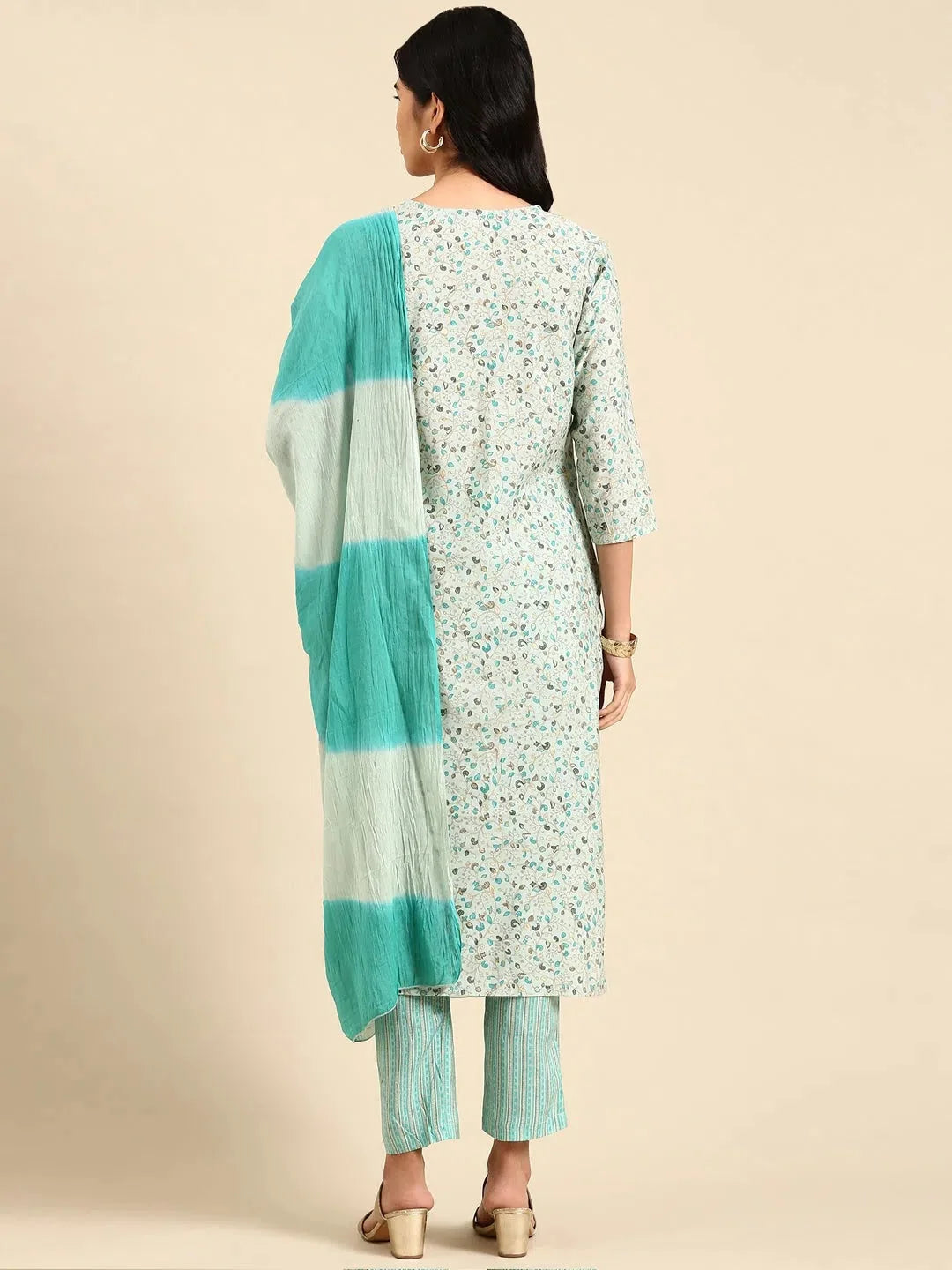 Sea Green Printed Kurta Set for Women | Cotton Kurta Sets