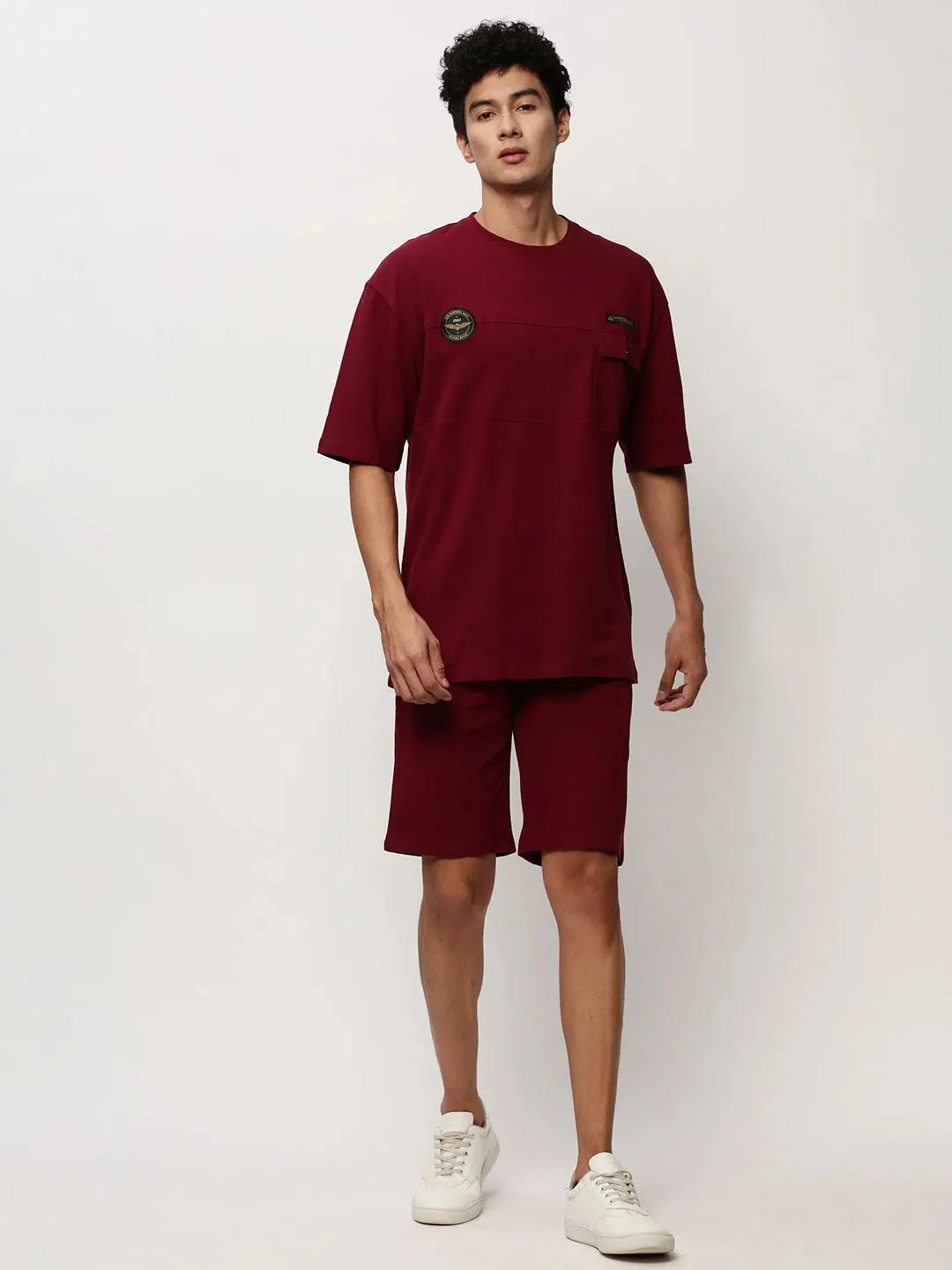 Maroon Solid Mens Two Piece Sets | Casual Co ord Sets Men