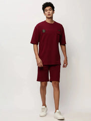 Men Maroon Solid Casual Co ords-EX-103-Maroon