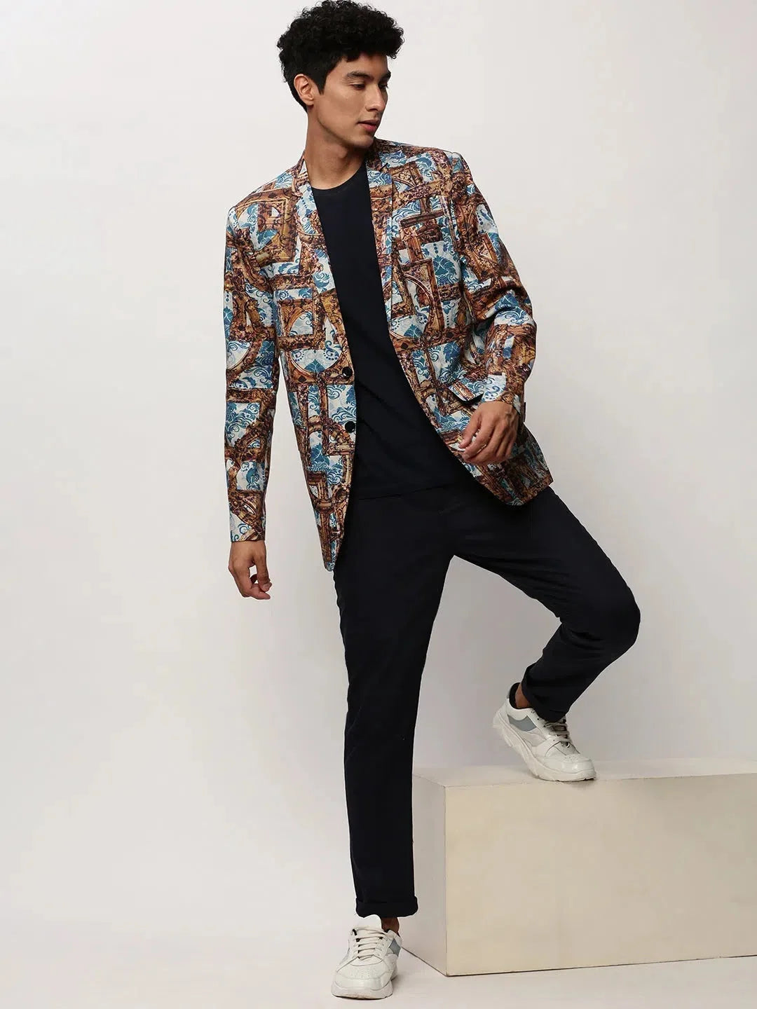 Brown Printed Casual Blazer | Men's Ethnic Wear - DesiQlo