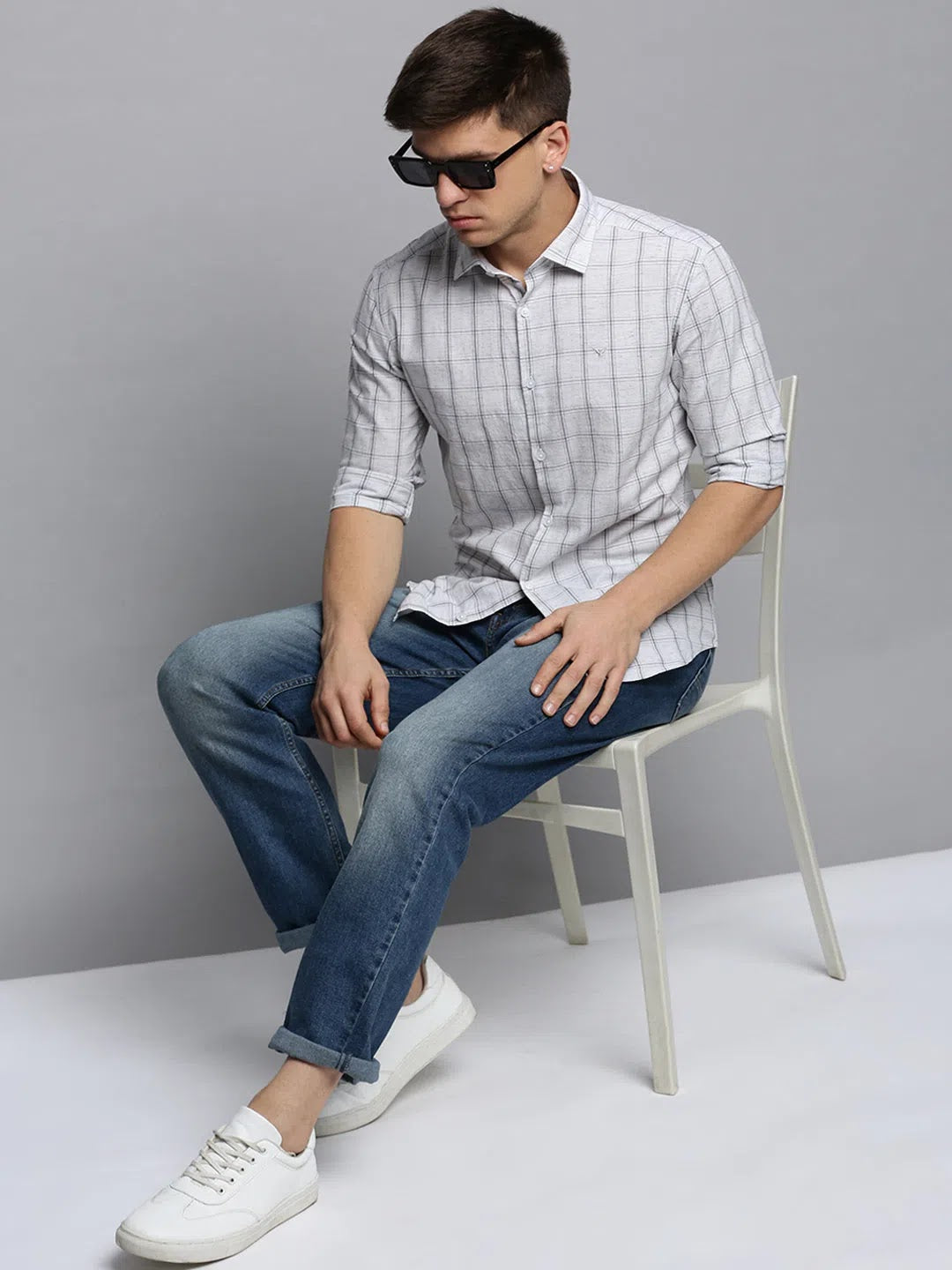 Men's Grey Checked Cotton Shirt | Casual Style