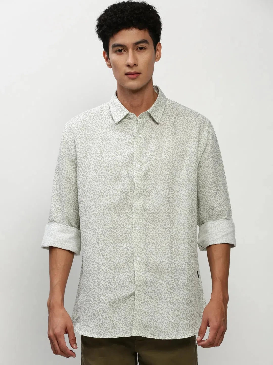 White Floral Mens Shirt - Cotton Printed Shirt | DesiQlo