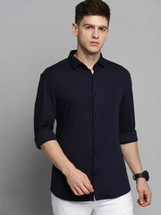 Men Navy Solid Casual Shirt-CARLOKNITS-3215-Navyblue