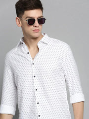 Men White Printed Casual Shirt-CARLOSPRINT-3235-White