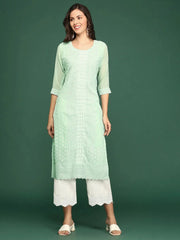 Women Sea Green Embellished Straight Kurta-SKC-1243-Seagreen